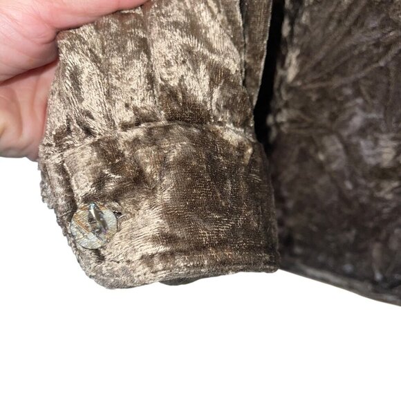 Carole Little Vintage Womens Shirt Size Large Green Crushed Velvet Button Down - Picture 6 of 7